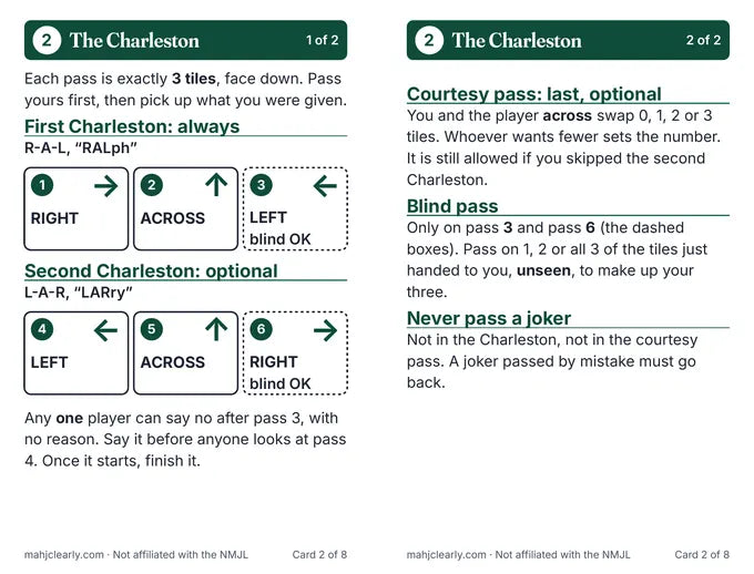 Big-print table card: The Charleston, two pages