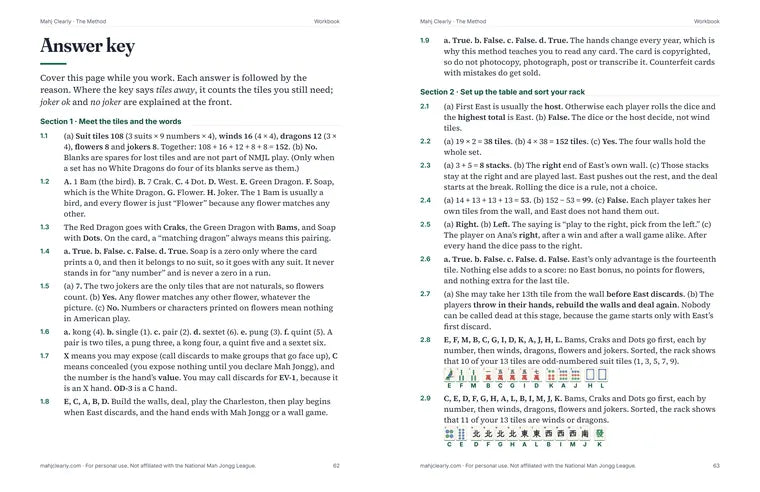 Workbook answer key: each answer is followed by its reason